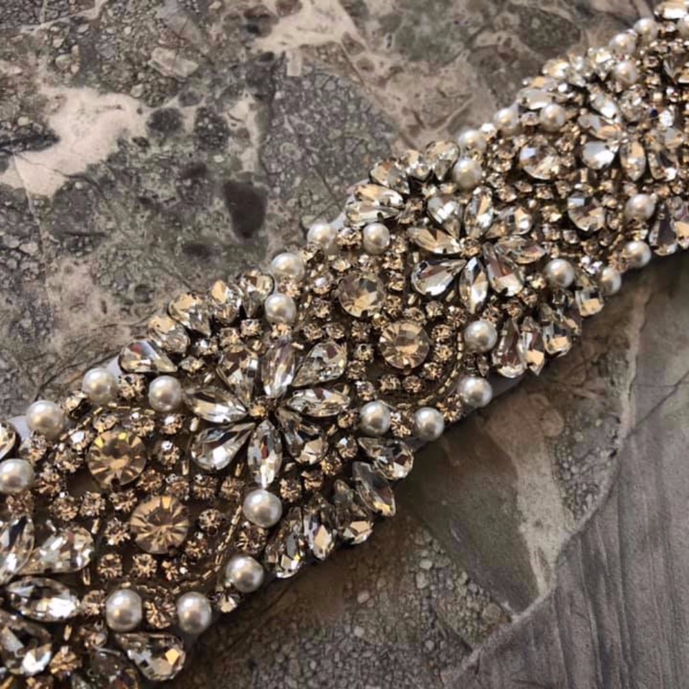 Custom Rhinestone Pearls Wedding Bridal Sash Belt
